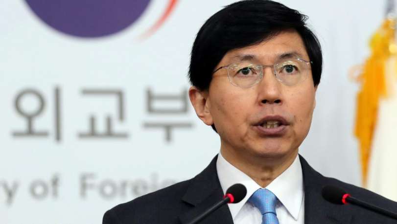 O porta-voz da chancelaria da Coreia do Sul, Cho June-hyuck, durante coletiva de imprensa sobre o míssil balístico lançado pela Coreia do Norte neste domingo, 12 de fevereiro de 2017