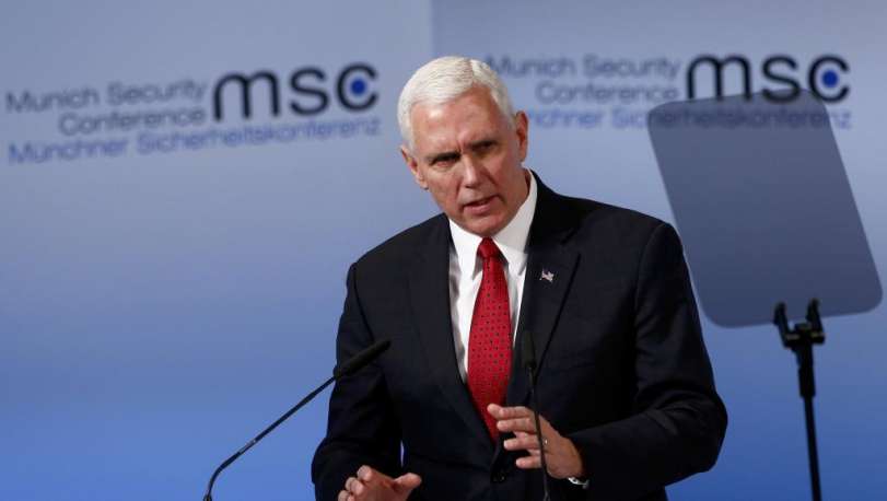O vice-presidente dos EUA, Mike Pence, durante seu discurso na Conferência de Segurança de Muinique, neste sábado 18 de fevereiro de 2017.