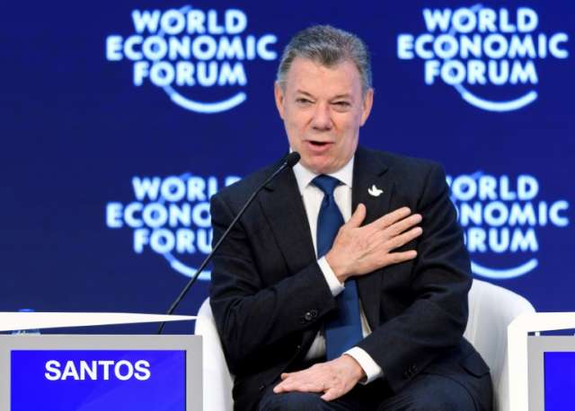 O presidente colombiano, Juan Manuel Santos, durante coletiva de imprensa no Fórum Econômico Mundial, em Davos, no dia 18 de janeiro de 2017