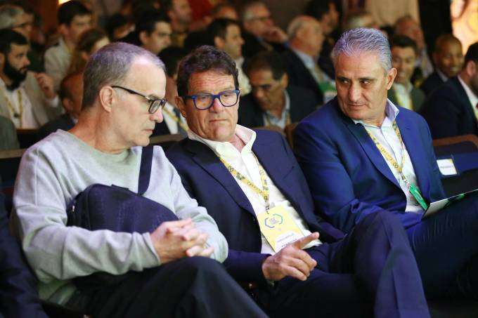 Tite, ao lado de Marcelo Bielsa e Fabio Capello, eu palestra recente no Rio de Janeiro