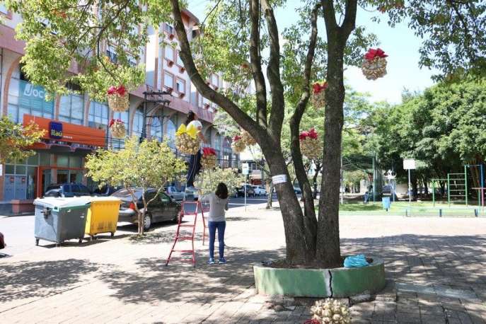 Enfeites confeccionados com materiais reciclaveis