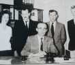 Irmgard Schuch, Ervino Haugg, Bertoldo Kehl, Siegfried Drechsler e o 1º prefeito de Nova Petrópolis, Lino Grings (1955)
